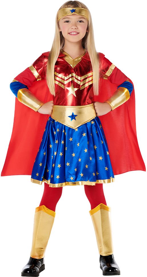 Meisjes Superheldin Kostuum Rood Blauw met Cape