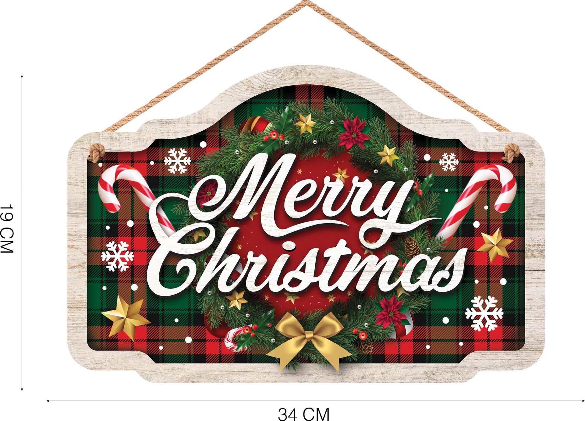 Merry christmas schotse ruit wanddecoratie