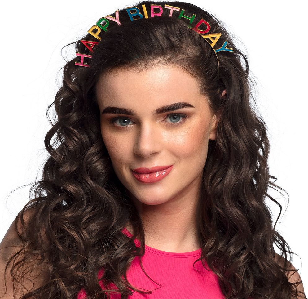 Metalen 'Happy Birthday' Diadeem kleurrijk