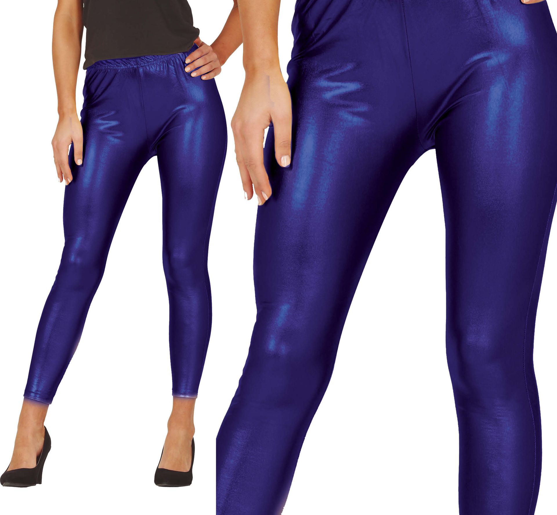 Metallic donker blauwe legging dames