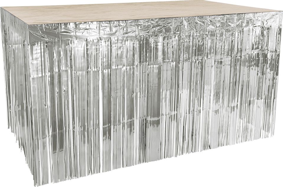 Metallic Zilveren Tafelrok met Franjes 300x74 cm