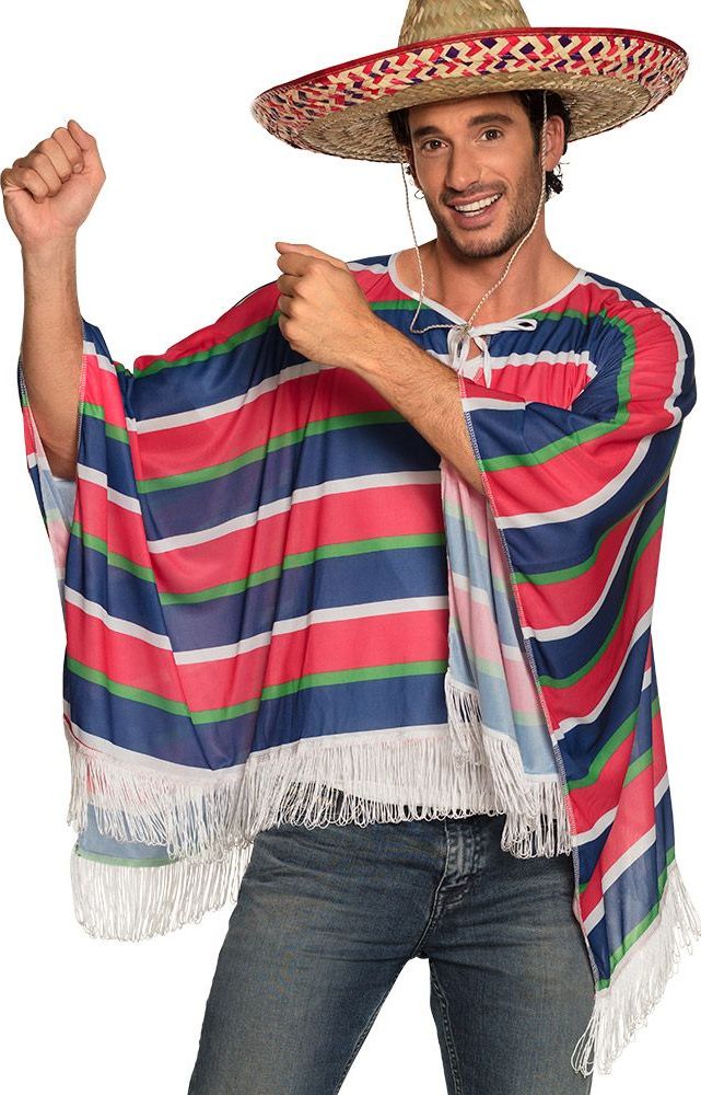 Mexicaanse poncho heren gestreept