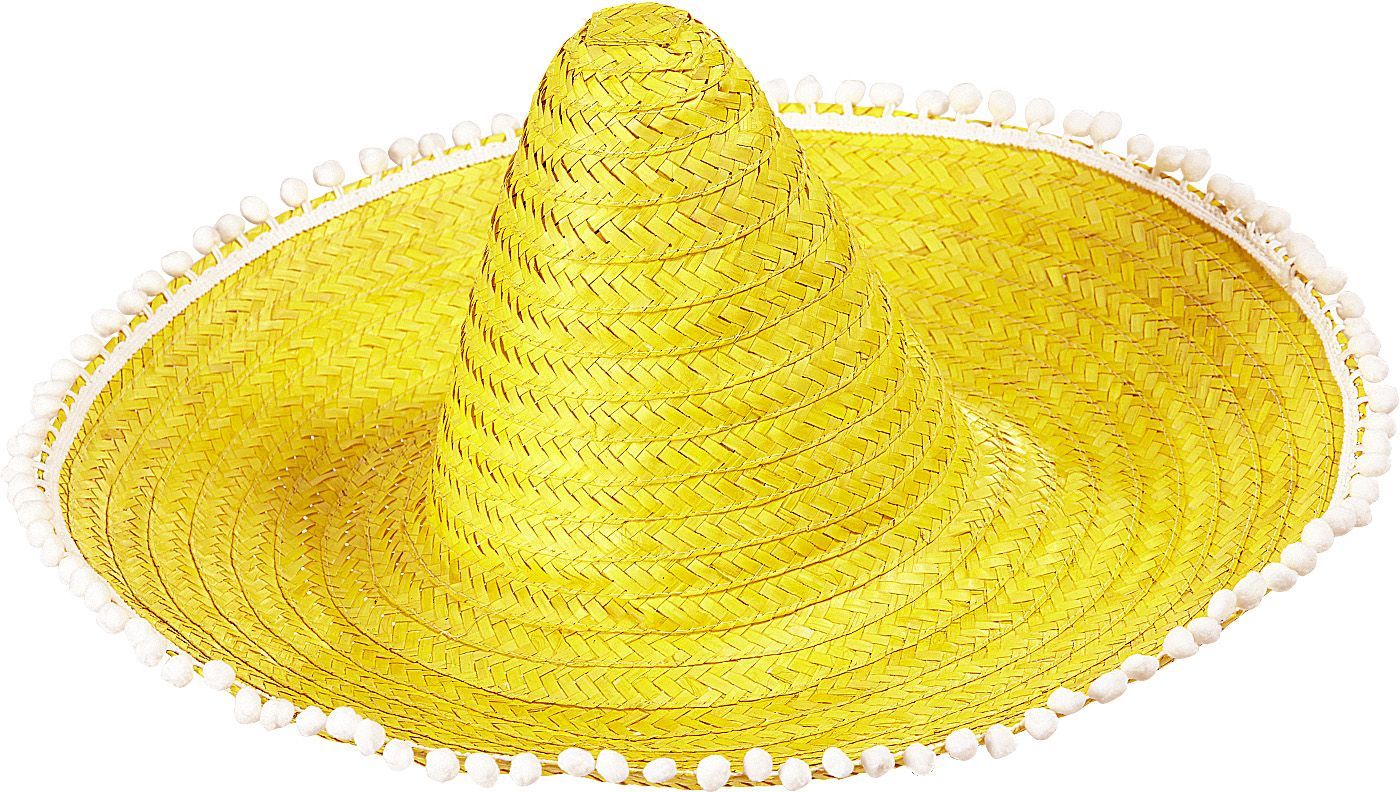 Mexicaanse sombrero geel met pompoms