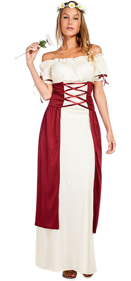 Middeleeuwse Feestjurk Dames Wit en Rood