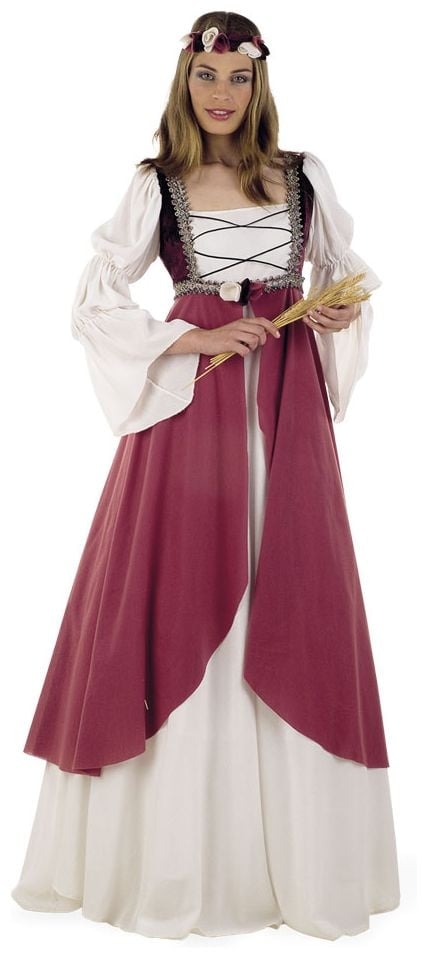 Middeleeuwse jurk beige rood