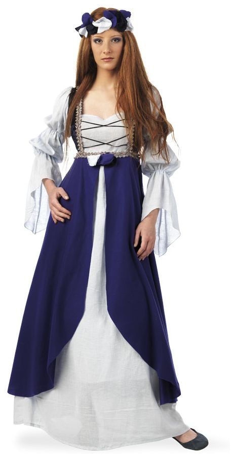 Middeleeuwse jurk wit blauw