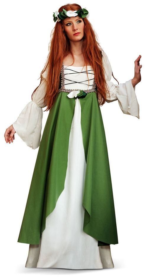 Middeleeuwse jurk wit groen