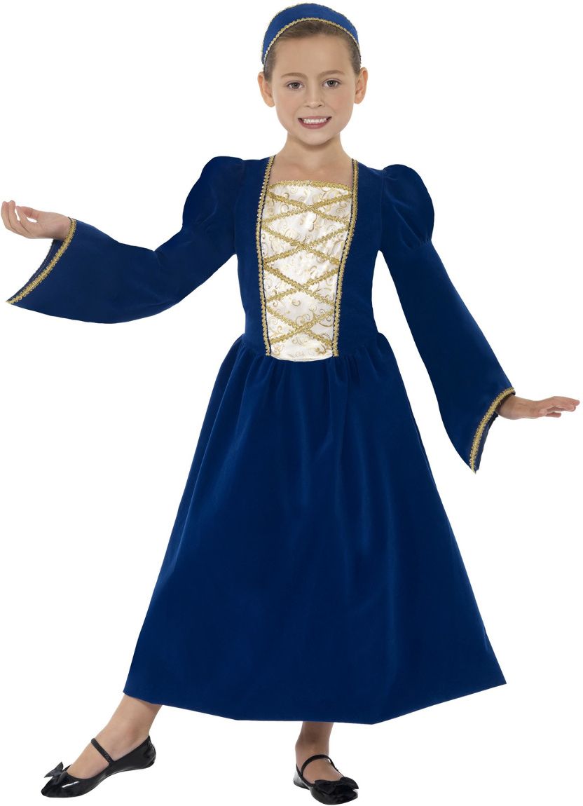 Middeleeuwse Prinses Kind Jurk Blauw