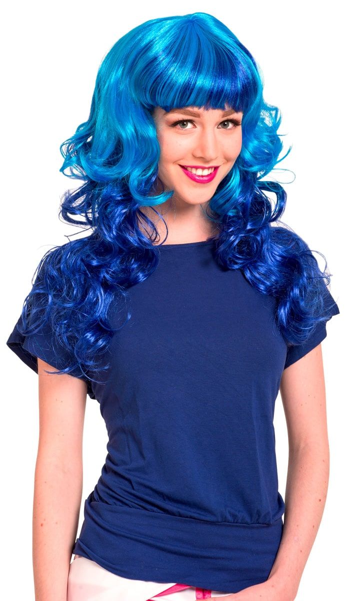 Milly pruik met krullen felblauw