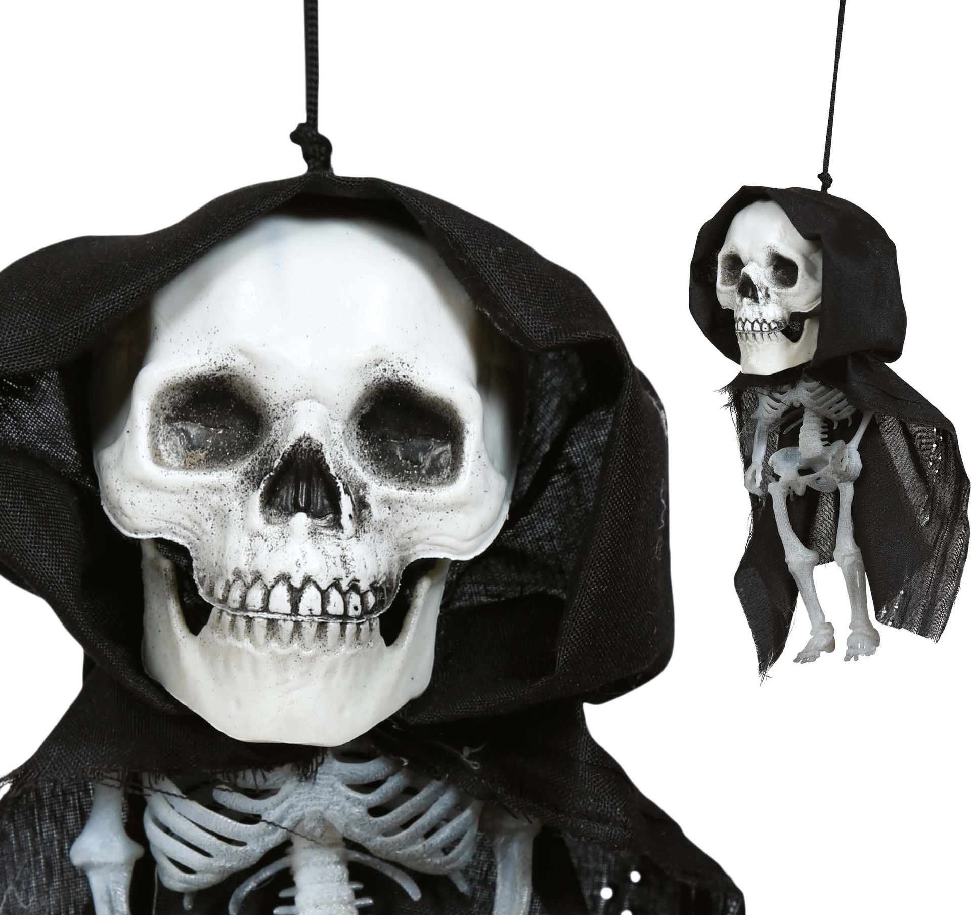 Mini hangdecoratie skelet met mantel 15 cm halloween