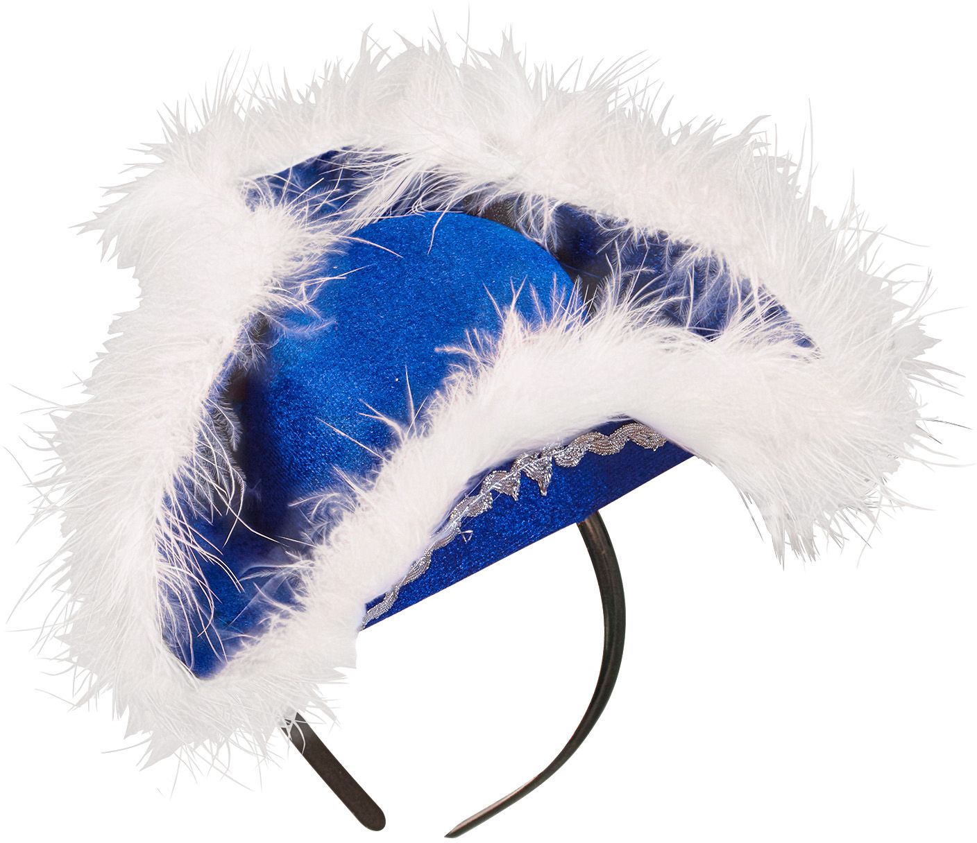 Mini tricorn hoed blauw met marabou