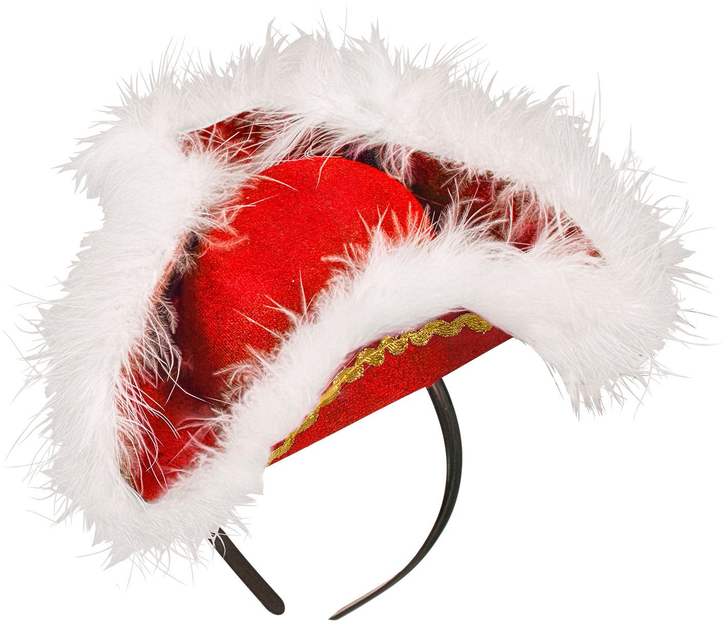 Mini tricorn hoed rood met marabou