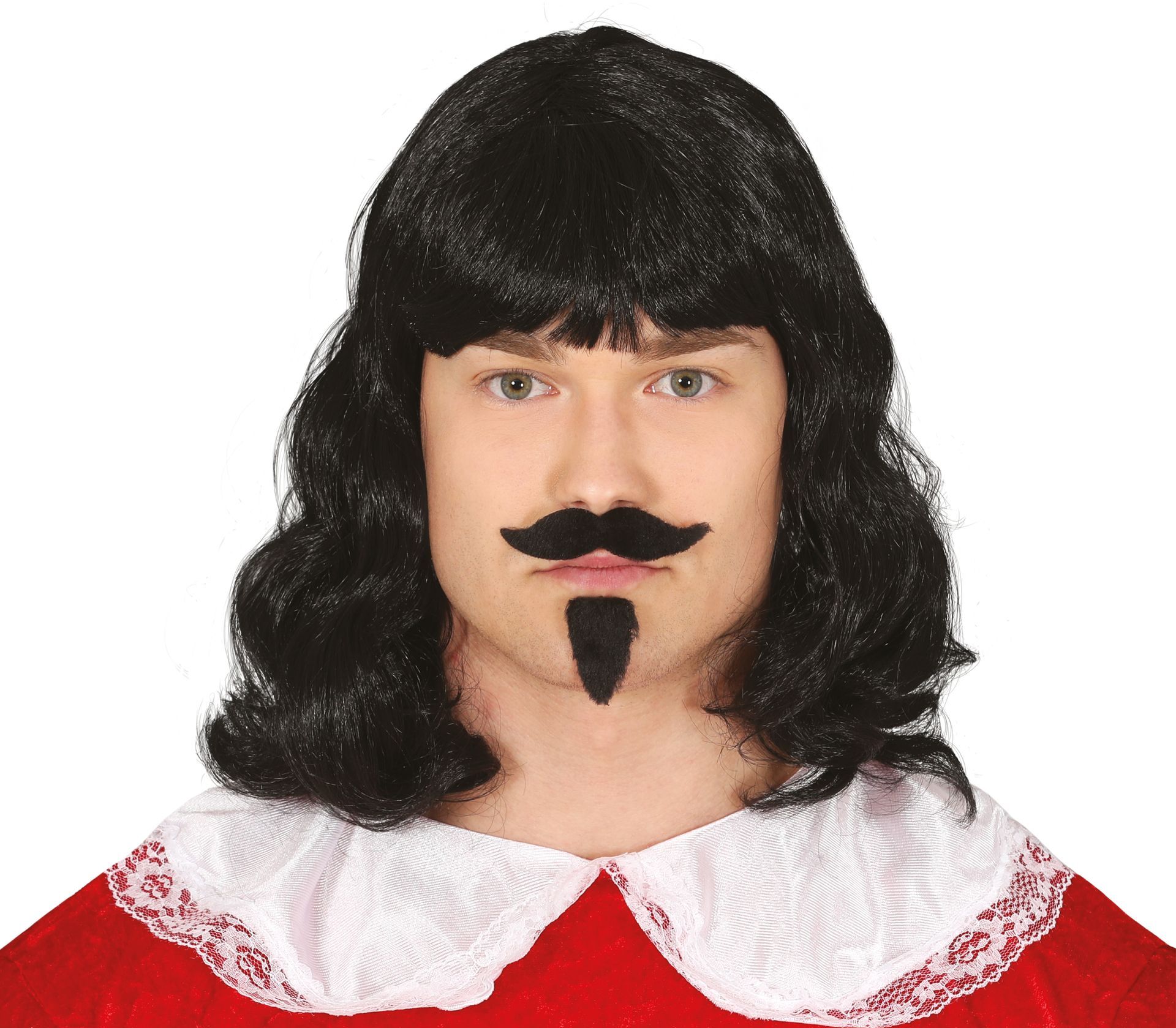 Musketier pruik met snor en baard