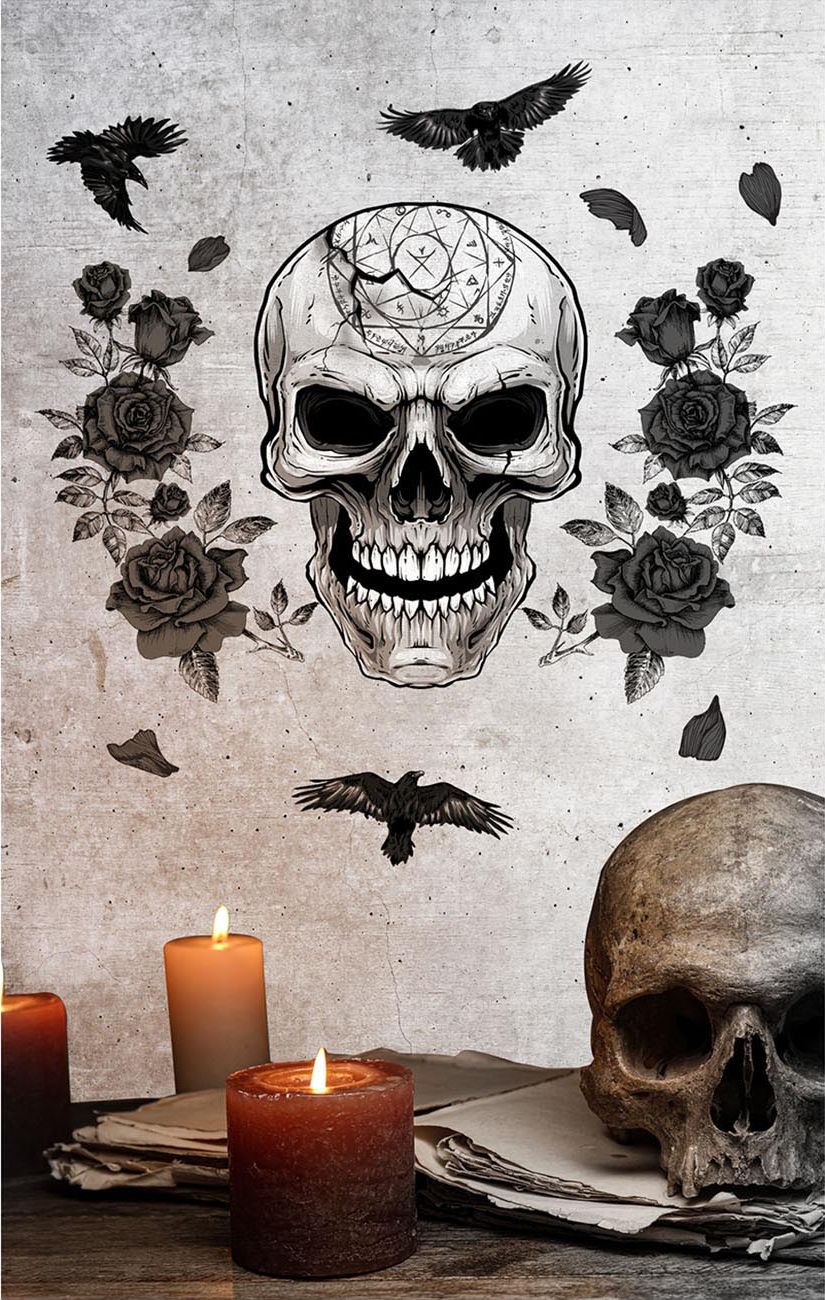 Muurdecoratie doodshoofd 25 x 70 cm halloween