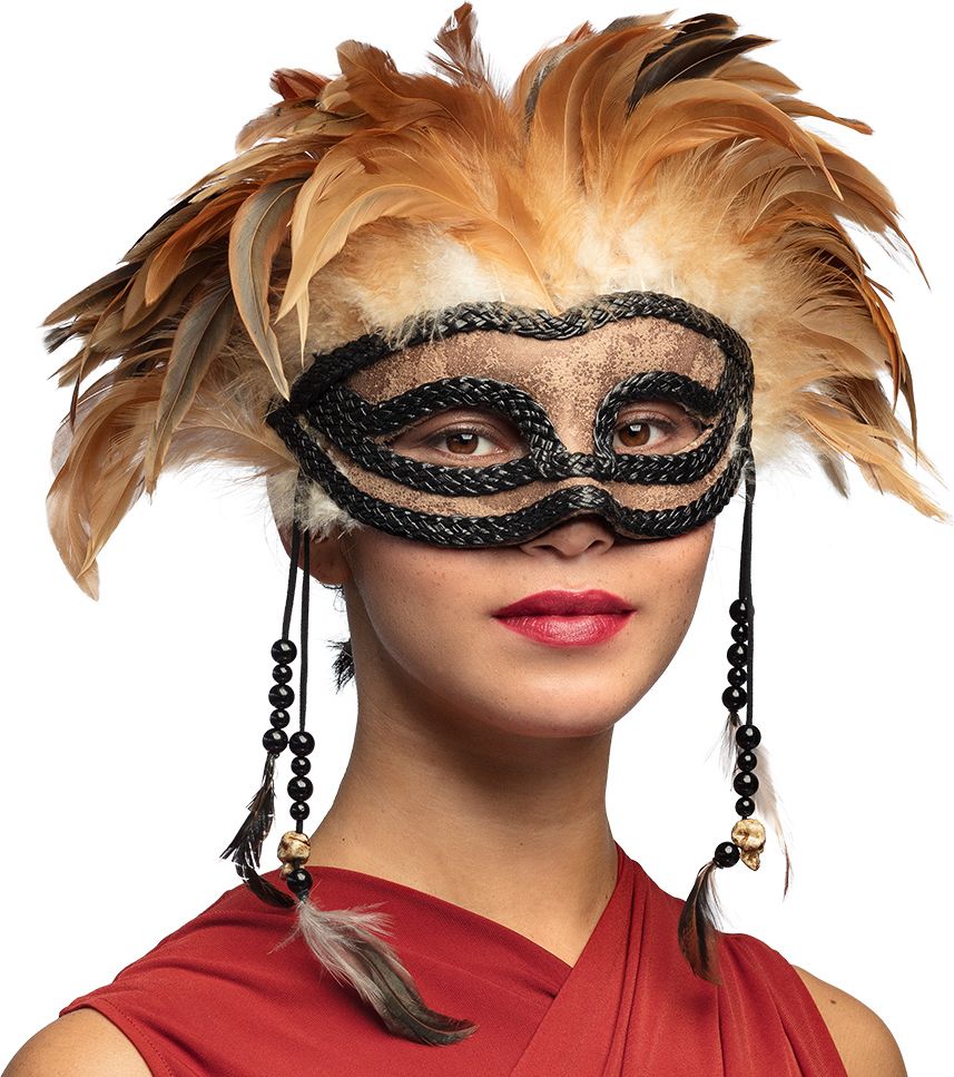 Mystieke Voodoo Halfmasker met Veren