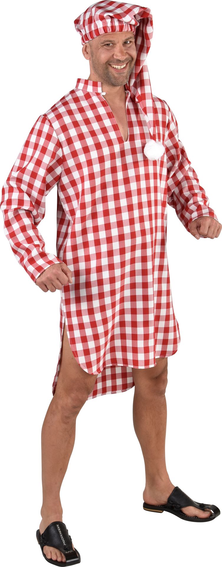 Nachthemd met slaapmuts rood geruit