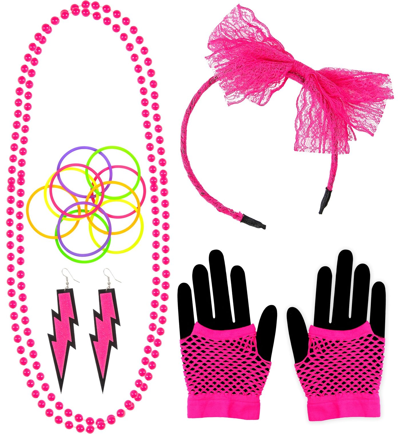 Neon accessoire set 80s roze