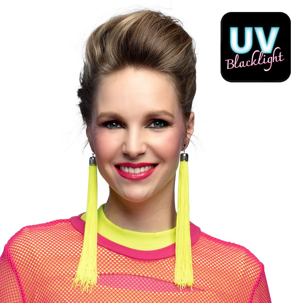 Neon Geel Festival Oorbellen Franjes 20Cm