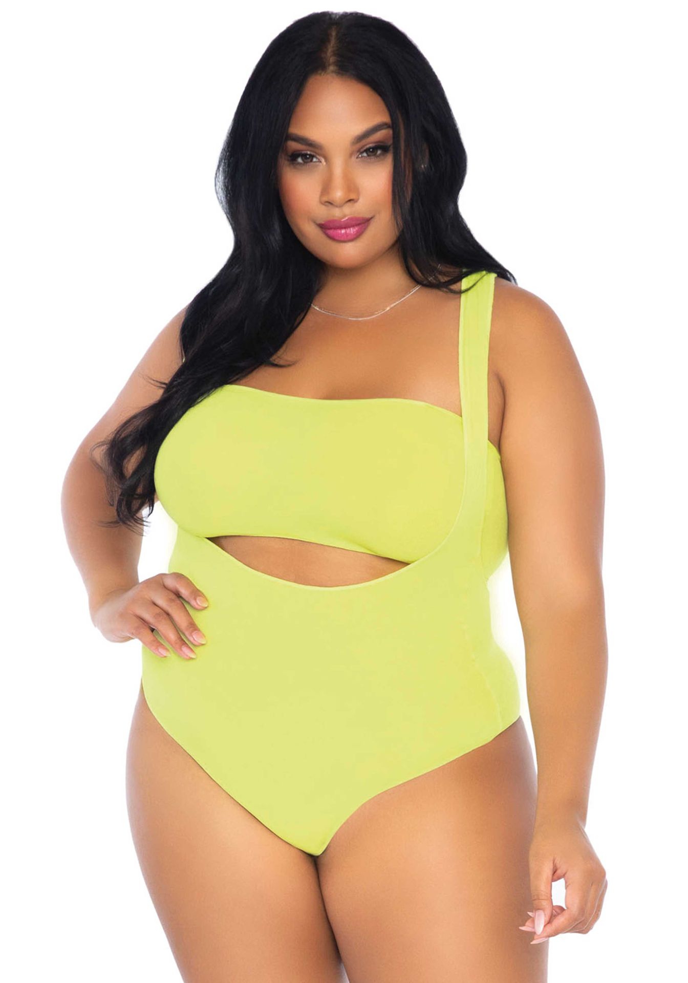 Neon gele plus size 2 delige bodysuit