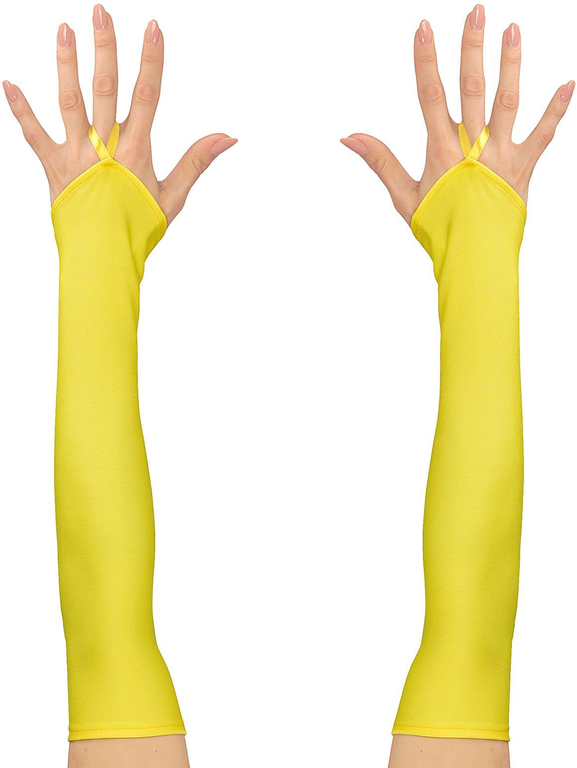 Neon gele toploze satijnen handschoenen