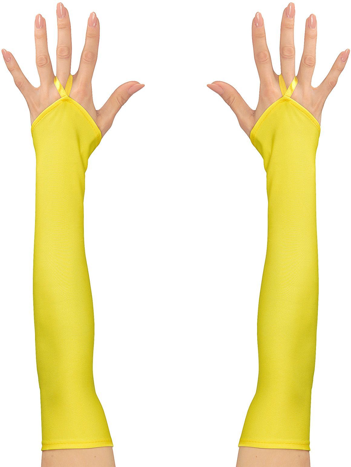 Neon gele toploze satijnen handschoenen