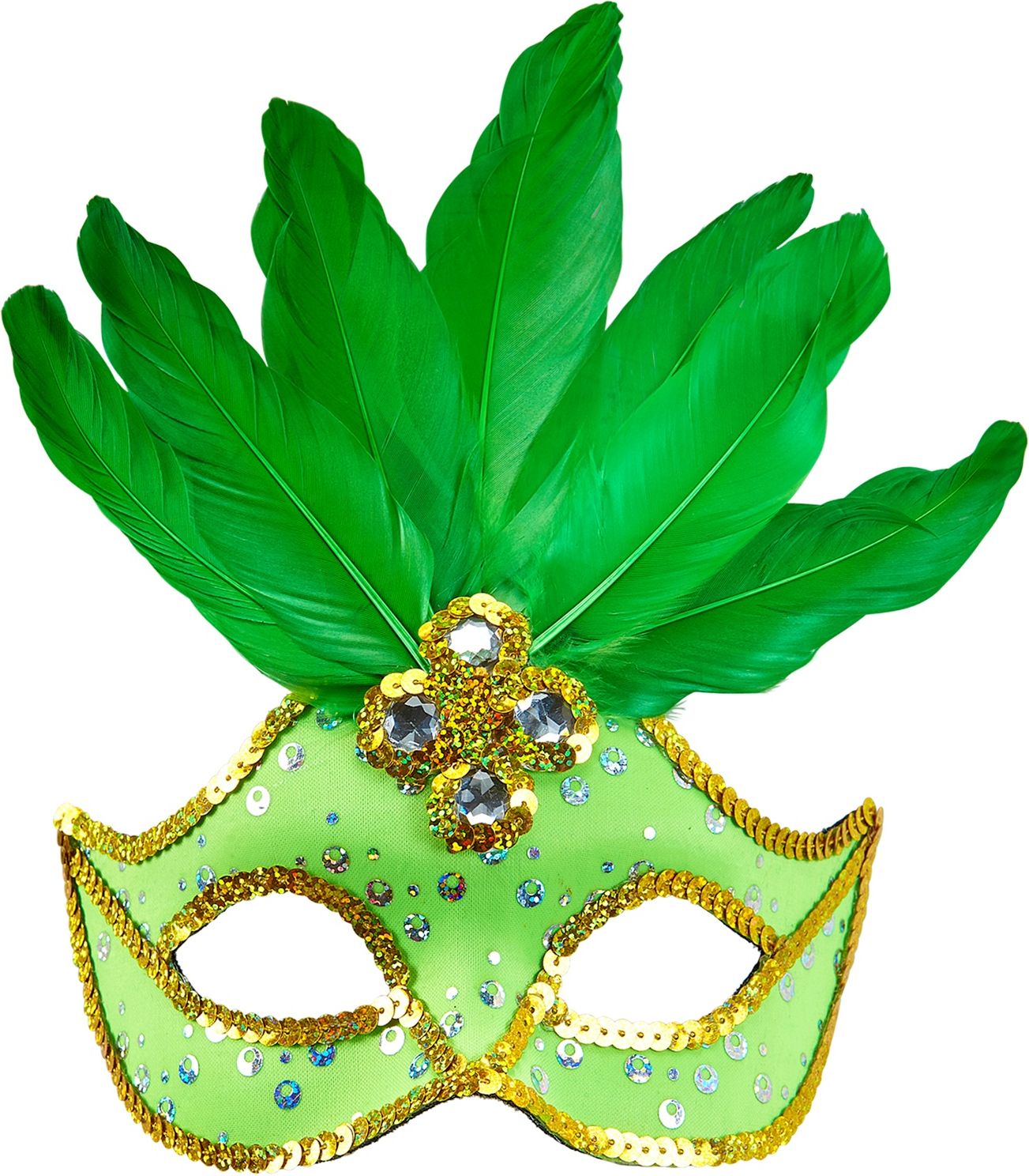 Neon groen braziliaans oogmasker met parels en veren