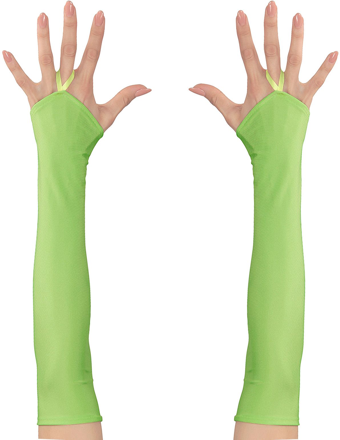 Neon groene toploze satijnen handschoenen