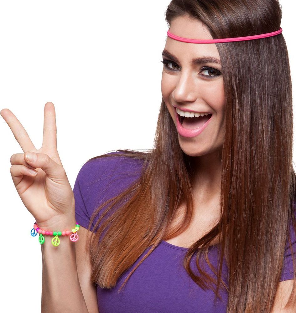 Neon hippie armband met peace teken