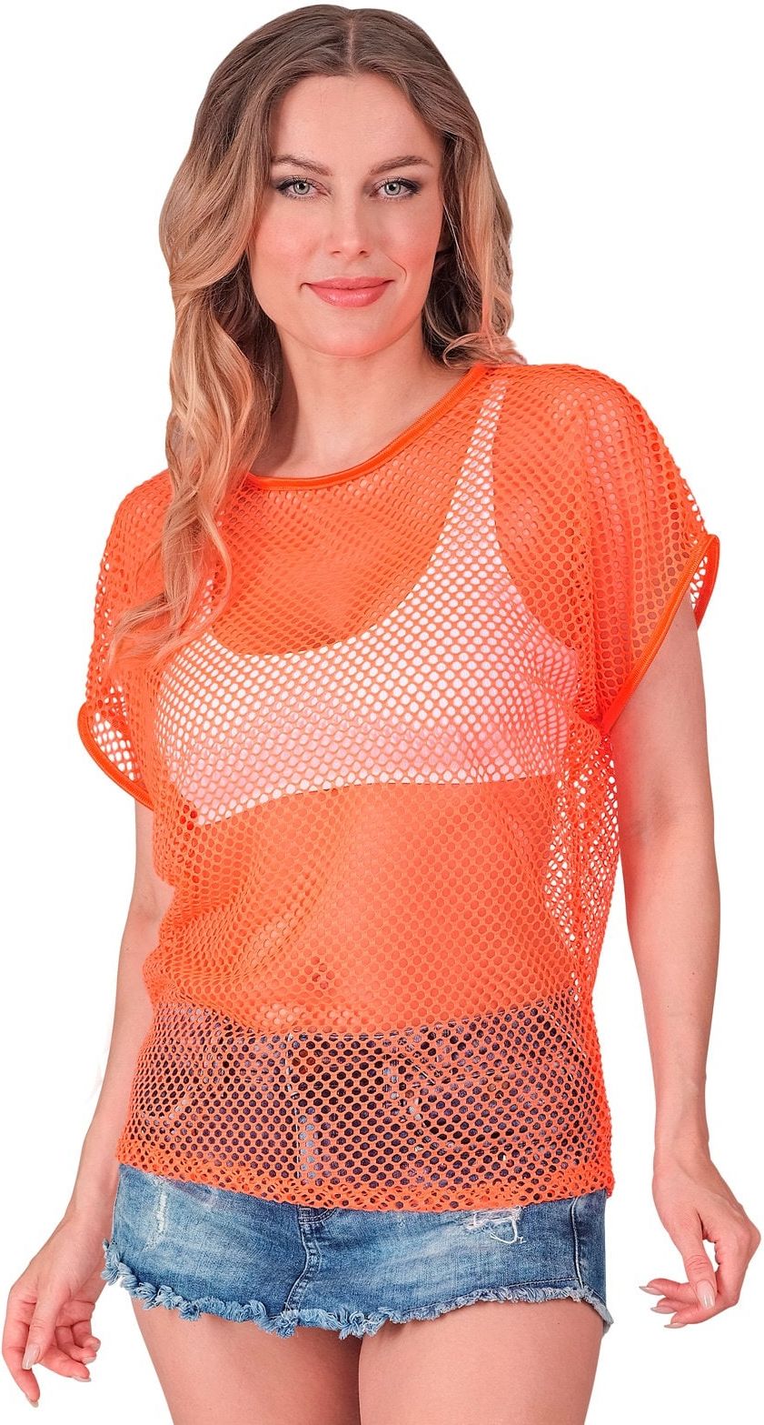 Neon Oranje 80s Vrouwen Carnaval Visnet Shirt