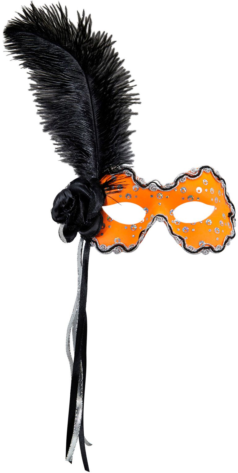 Neon oranje braziliaans oogmasker met veer