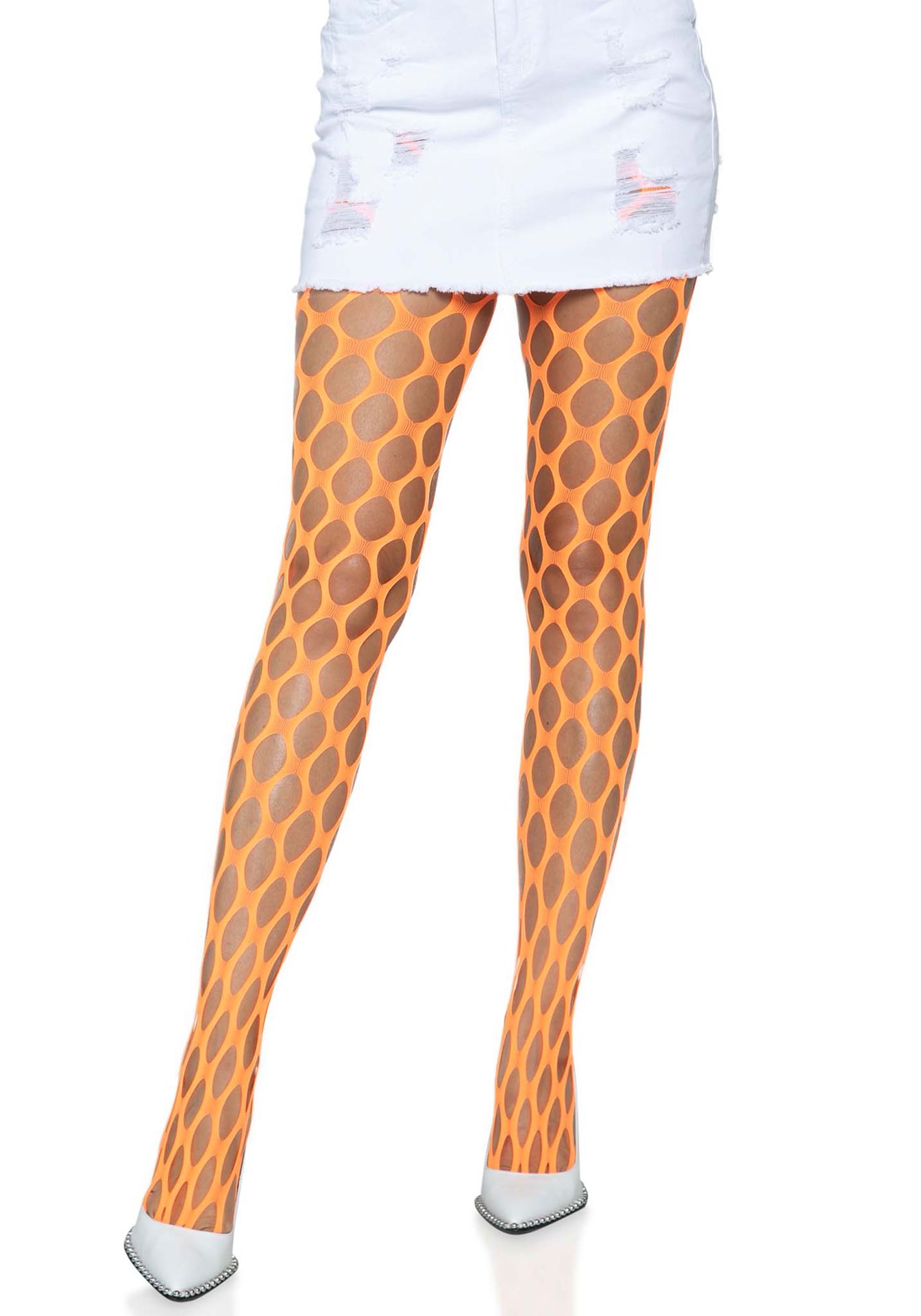 Neon oranje visnet panty met grote gaten
