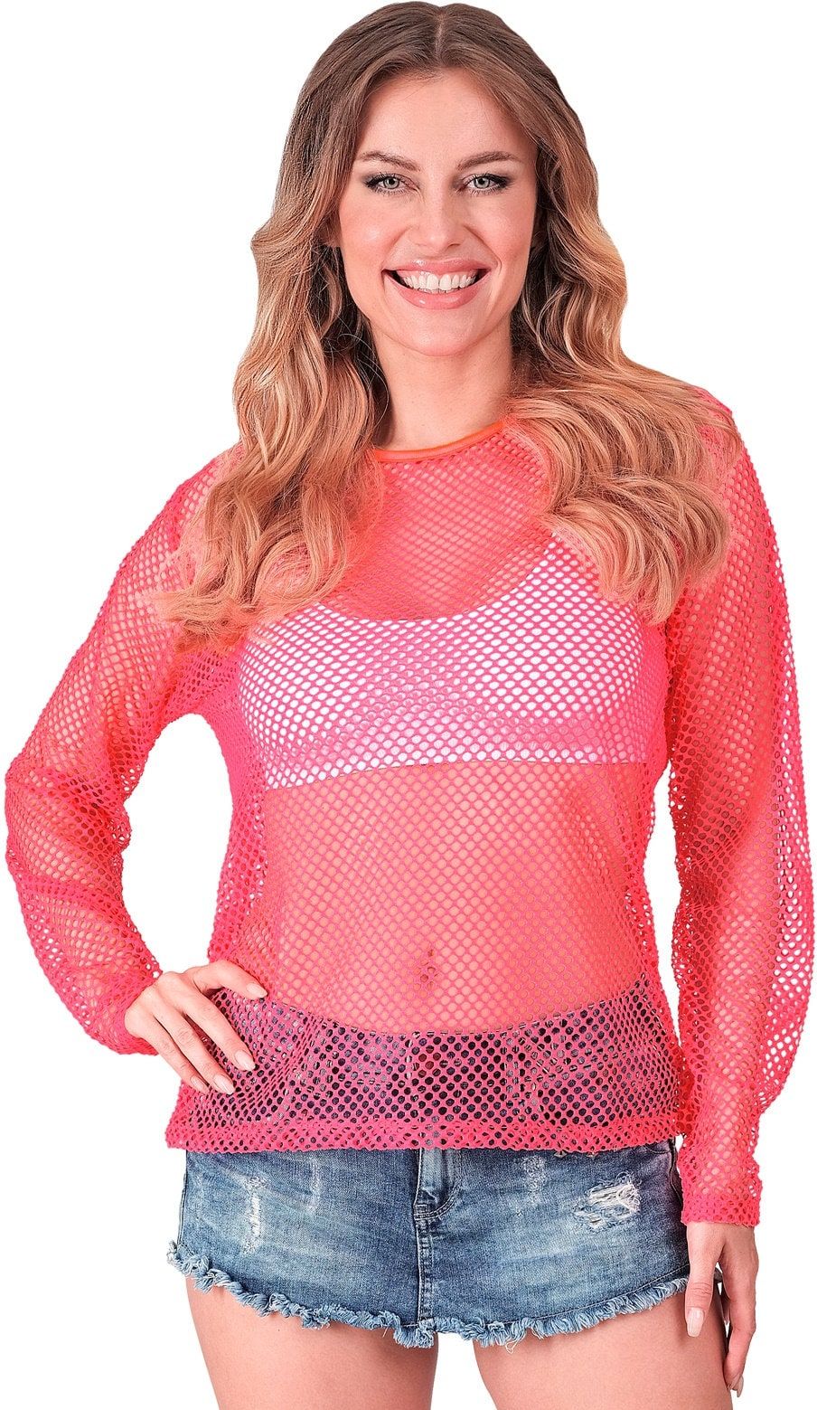 Neon Roze 80s Vrouwen Carnaval Lange Mouwen Shirt