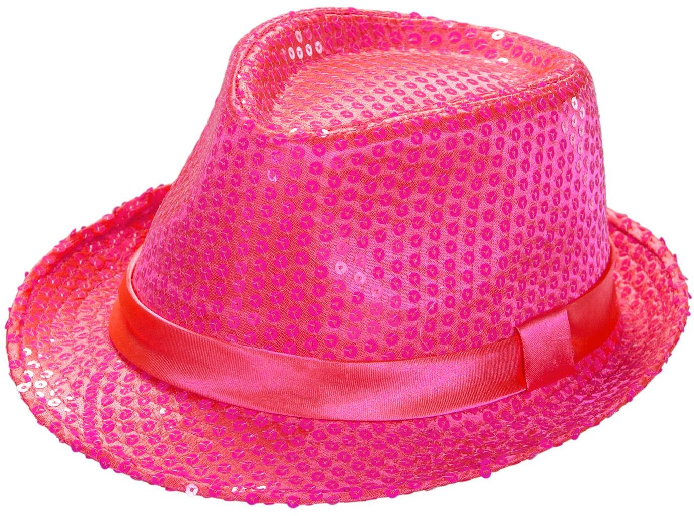 Neon roze pailletten hoed