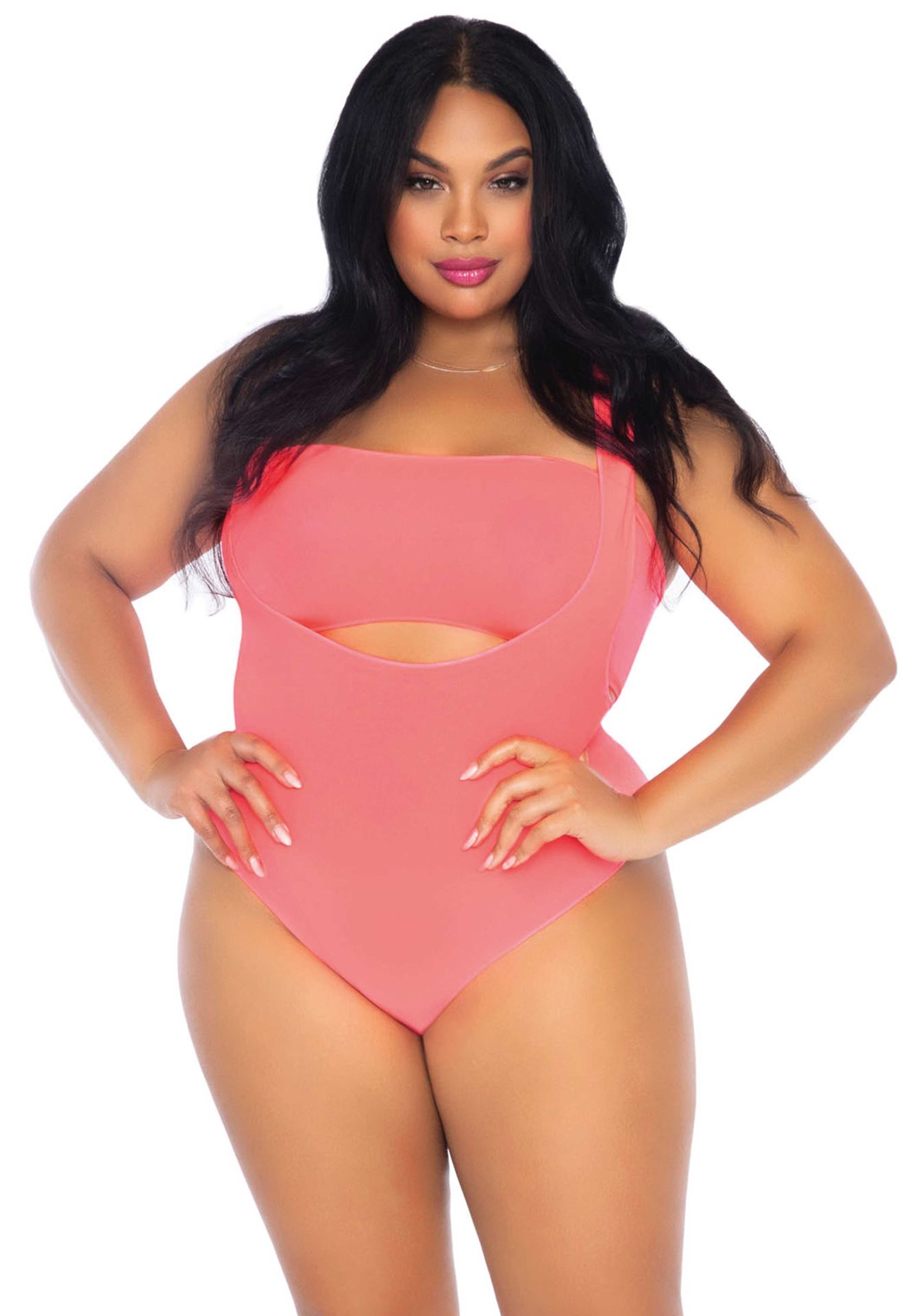 Neon roze plus size 2 delige bodysuit