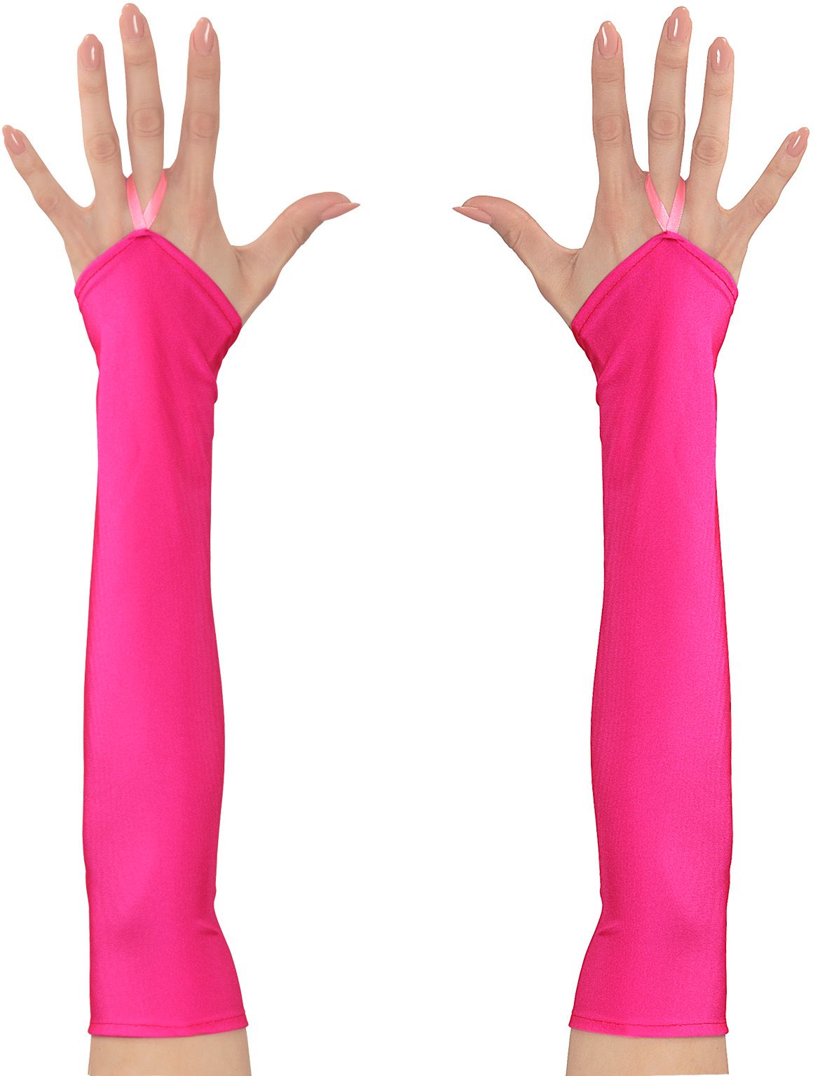Neon roze toploze satijnen handschoenen