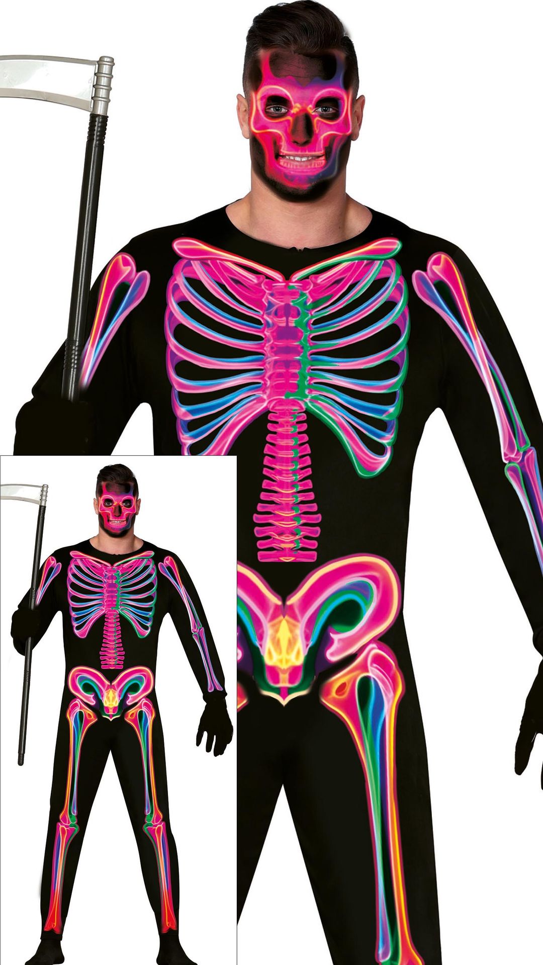 Neon skelet skinsuit halloween heren