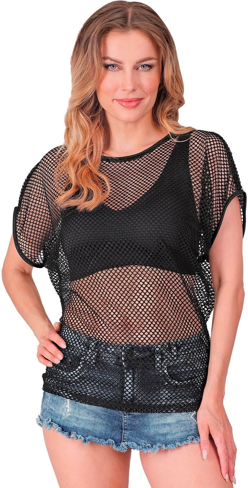 Neon Zwarte 80s Vrouwen Carnaval Visnet Shirt