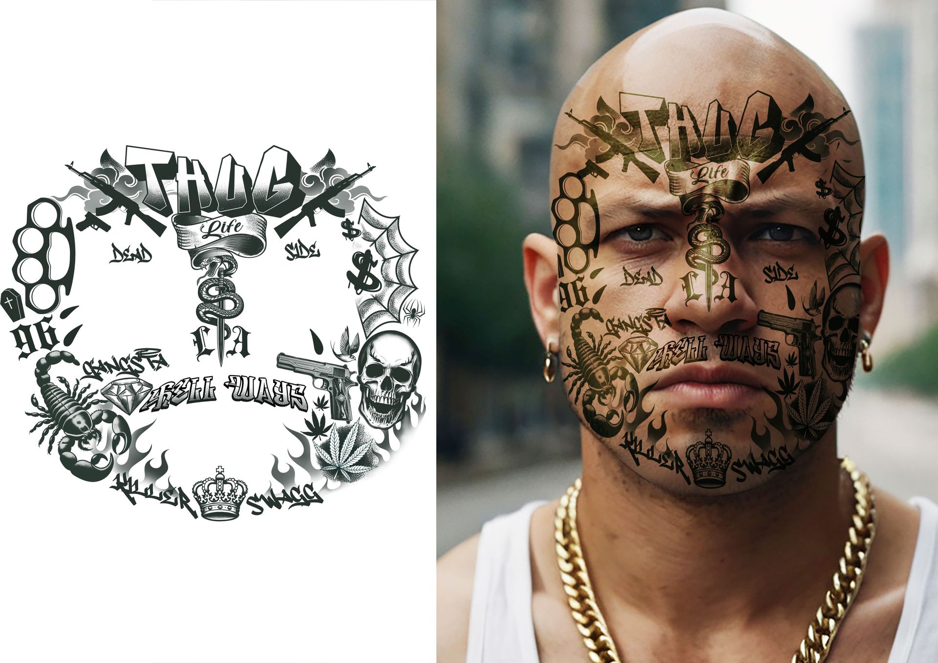 Nep Gezichtstattoo Thug Life Zwart