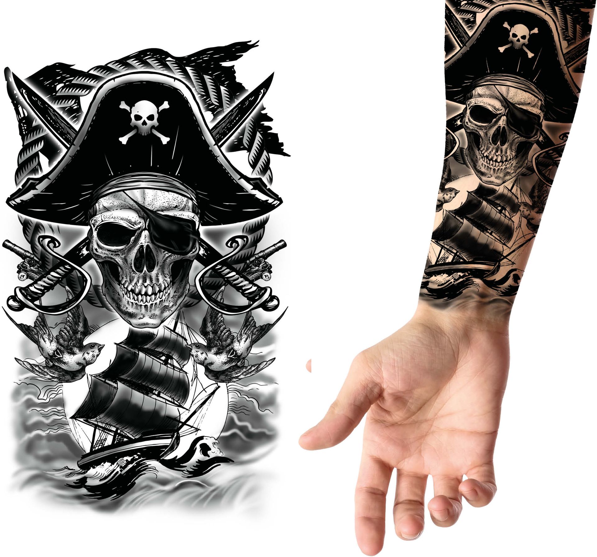 Nep Tattoo Piraten Zwart