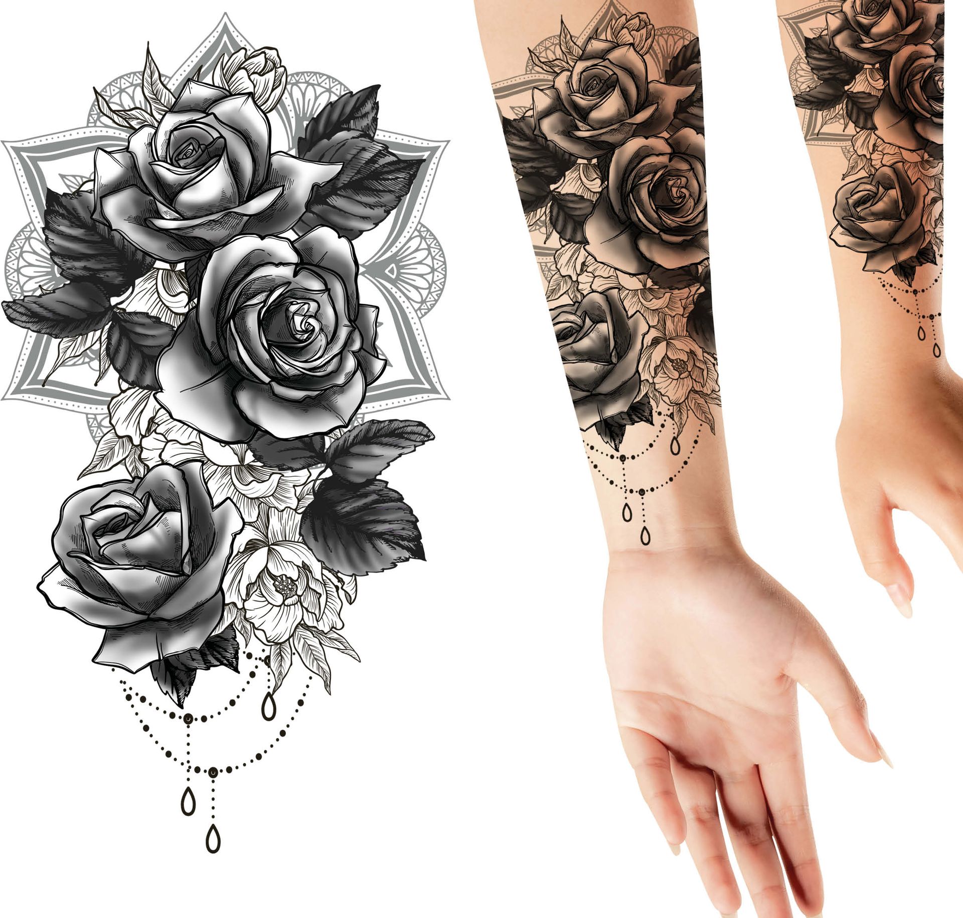 Nep Tattoo Rozen Zwart