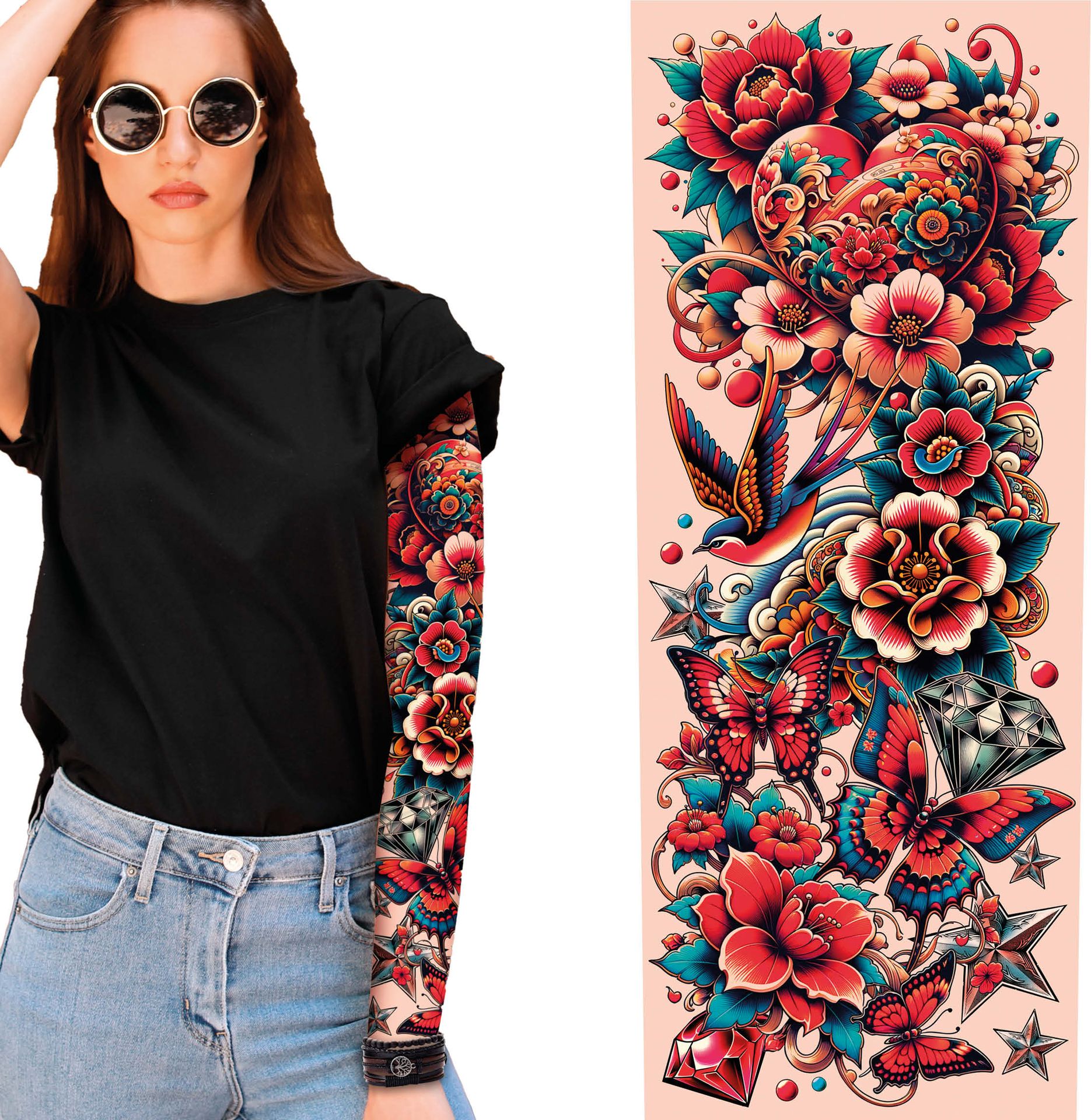 Nep Tattoo Sleeve Bloemenpatroon Kleuren