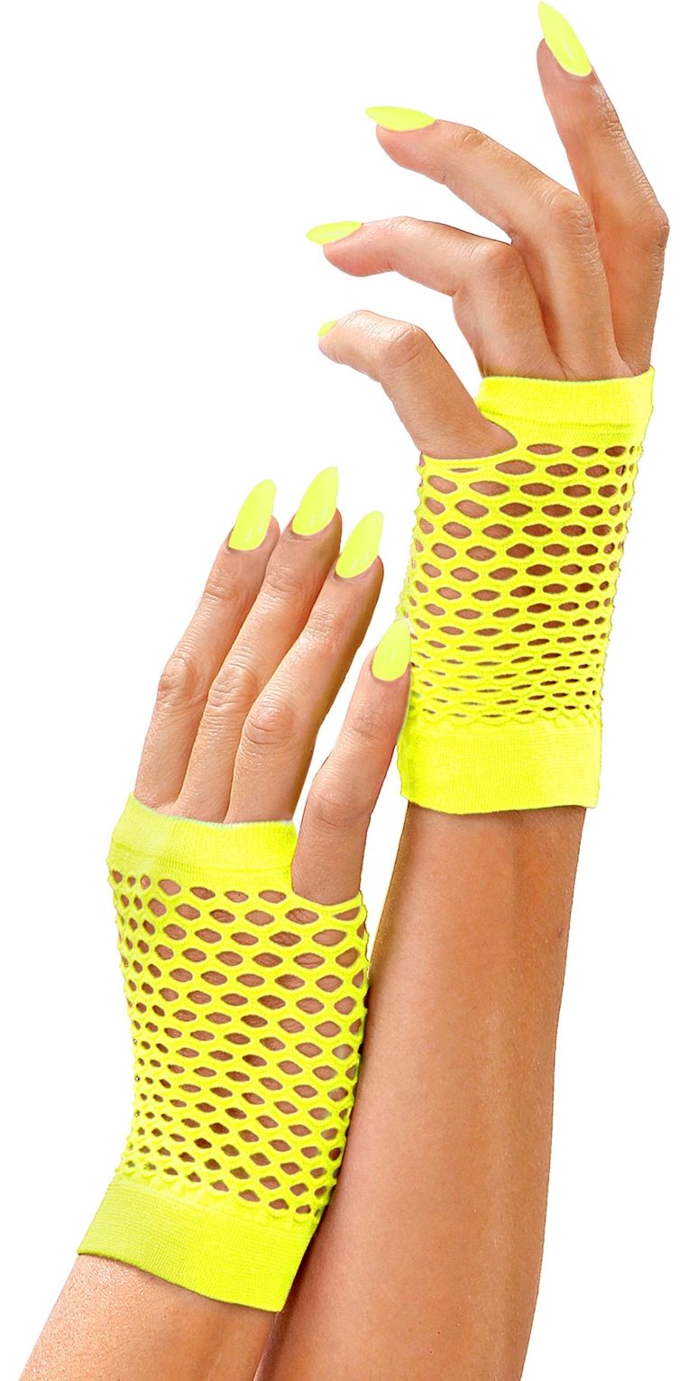 Nethandschoenen kort neon geel vingerloos