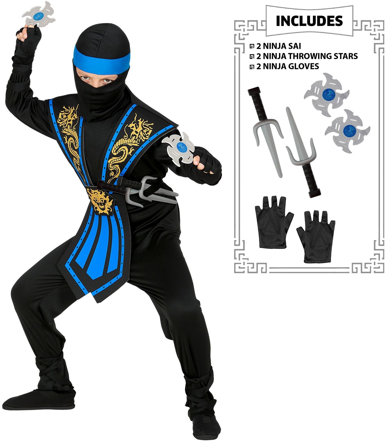 Ninja Kostuum Blauw met Accessoire Set