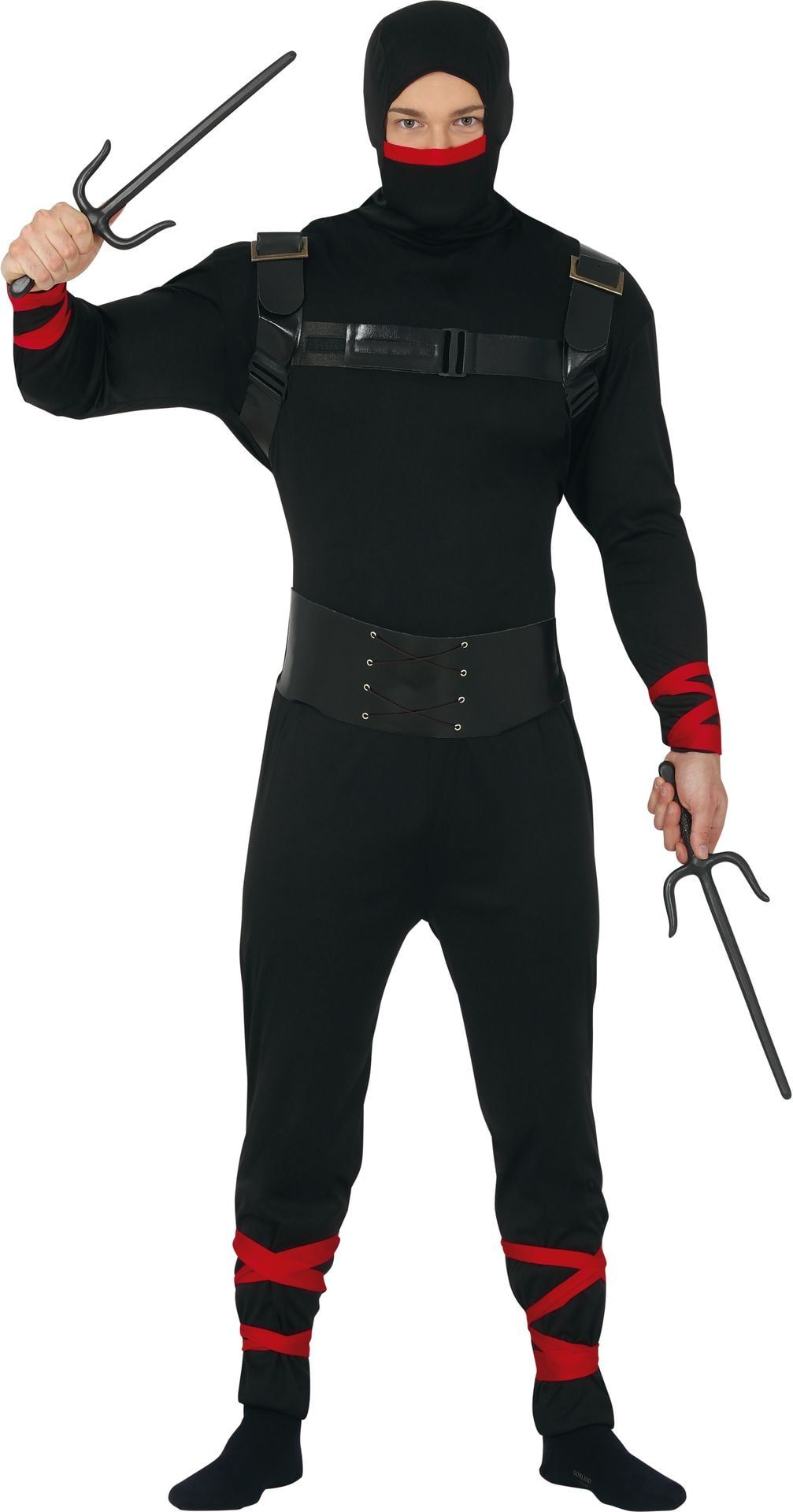 Ninja kostuum man zwart en rood