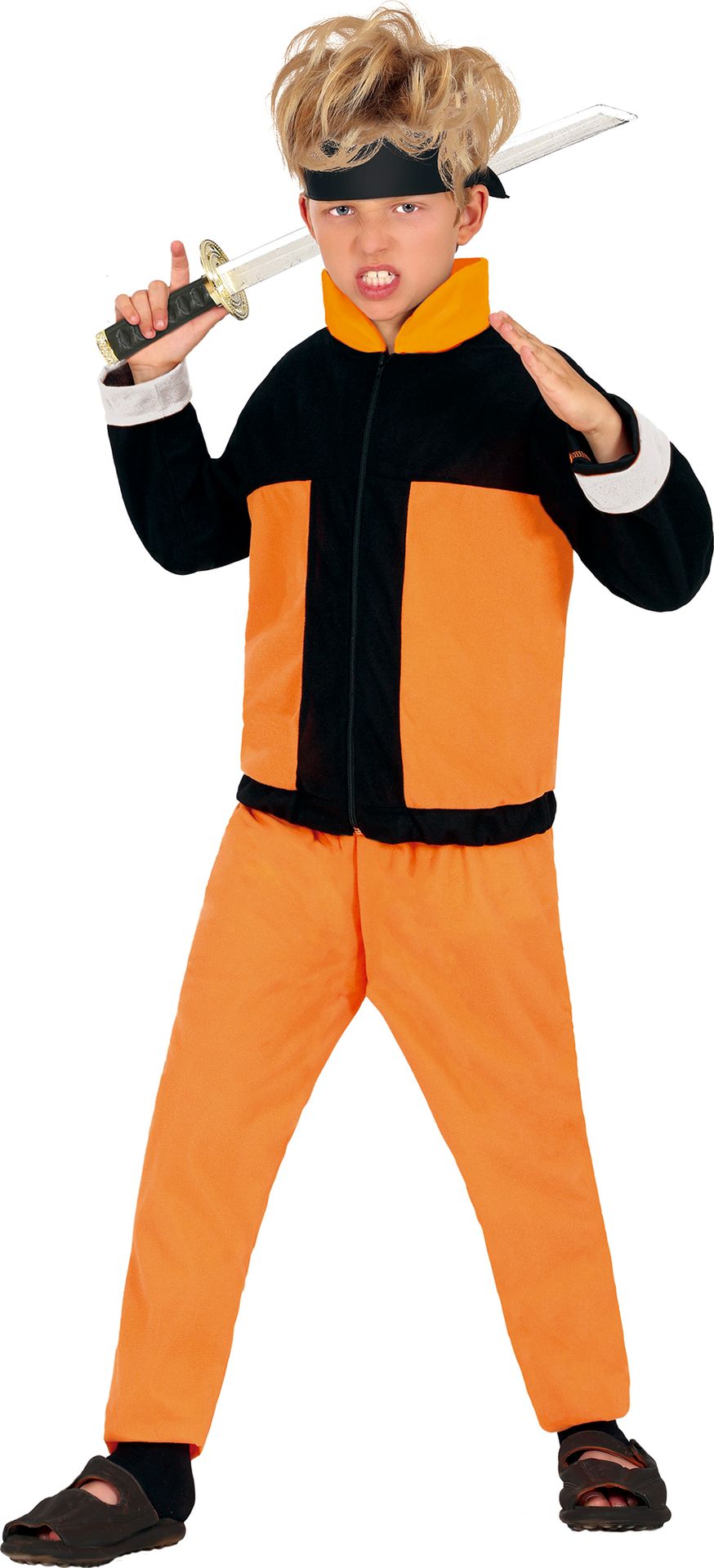 Ninja zwart oranje outfit jongens