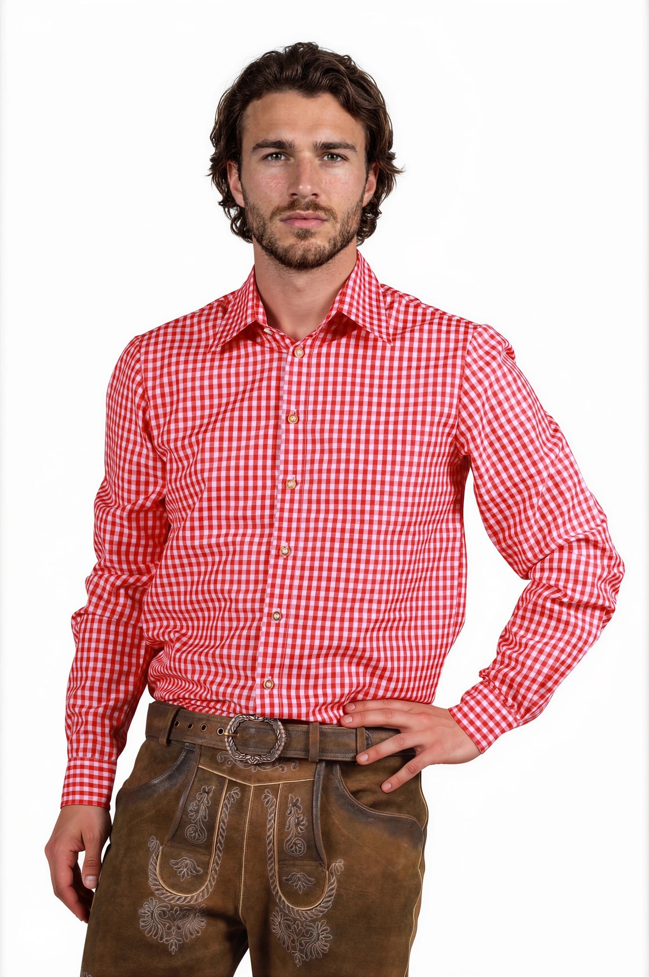 Oktoberfest Blouse Rood Wit Geruit Heren
