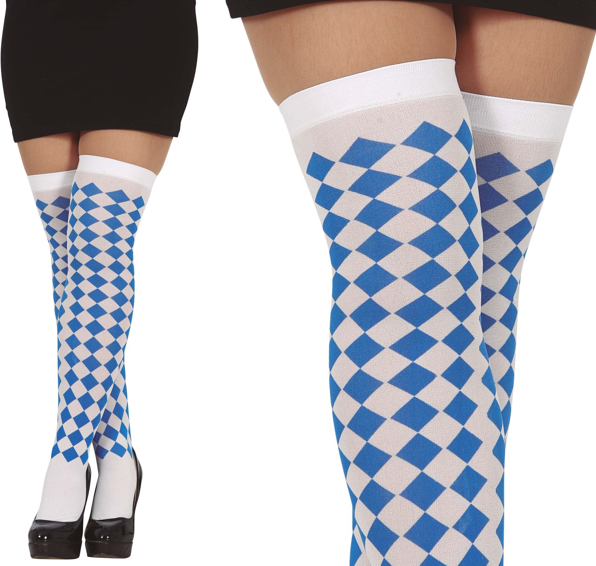Oktoberfest Lange Kniekousen Blauw Wit