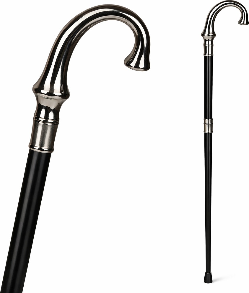 Old English Wandelstok Zwart Zilver Gentleman