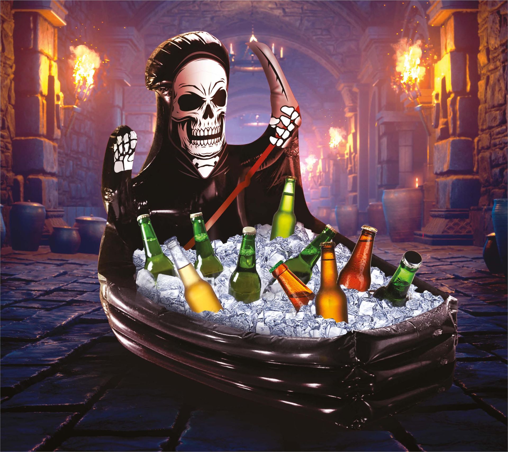 Opblaasbaar koelbad magere hein zwart 100 x 35 cm halloween