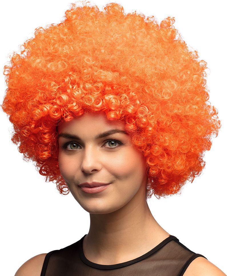 Oranje afro pruik